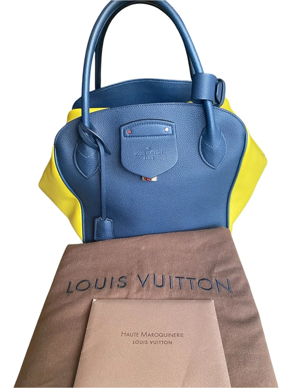Louis Vuitton Custom Milaris Blue and Yellow Calfskin Top Handle Bag